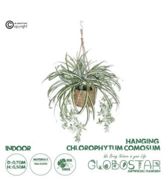 GloboStar® Artificial Garden CHLOROPHYTUM COMOSUM HANGING PLANT 20638 Τεχνητό Κρεμαστό Διακοσμητικό Χλωρόφυτο  Y50cm